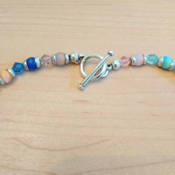 Sterling Silver Necklace with Multi Color Cats Eye Like & Glass Beads - Picture 3 of 6